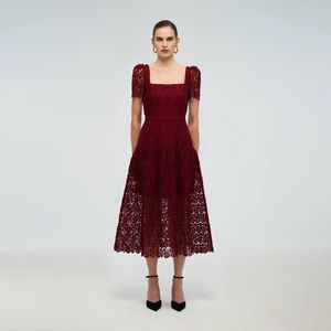 Self-Portrait Maroon Lace Midi Dress
